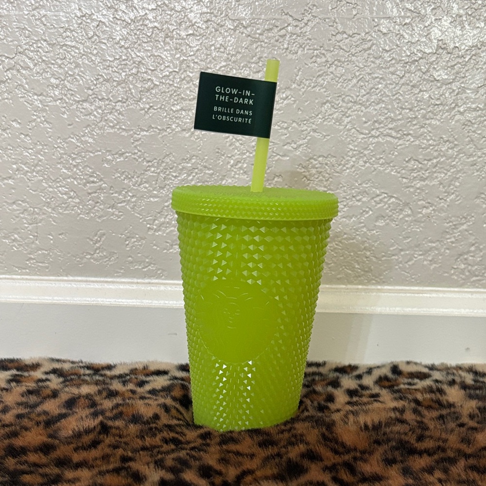 NWT 16oz Starbucks Glow-in-the-Dark Green Tumbler with Straw